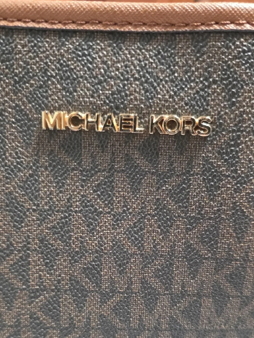 Michael Kors Brown Jet SetTote with Tan Trim and Gold Hardware